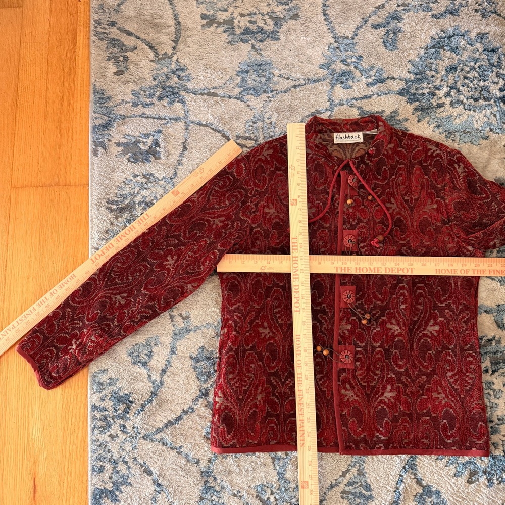 Vtg 90s Flashback Burgundy Paisley Tapestry Button Front Jacket Mock Neck Boho M - Picture 7 of 7
